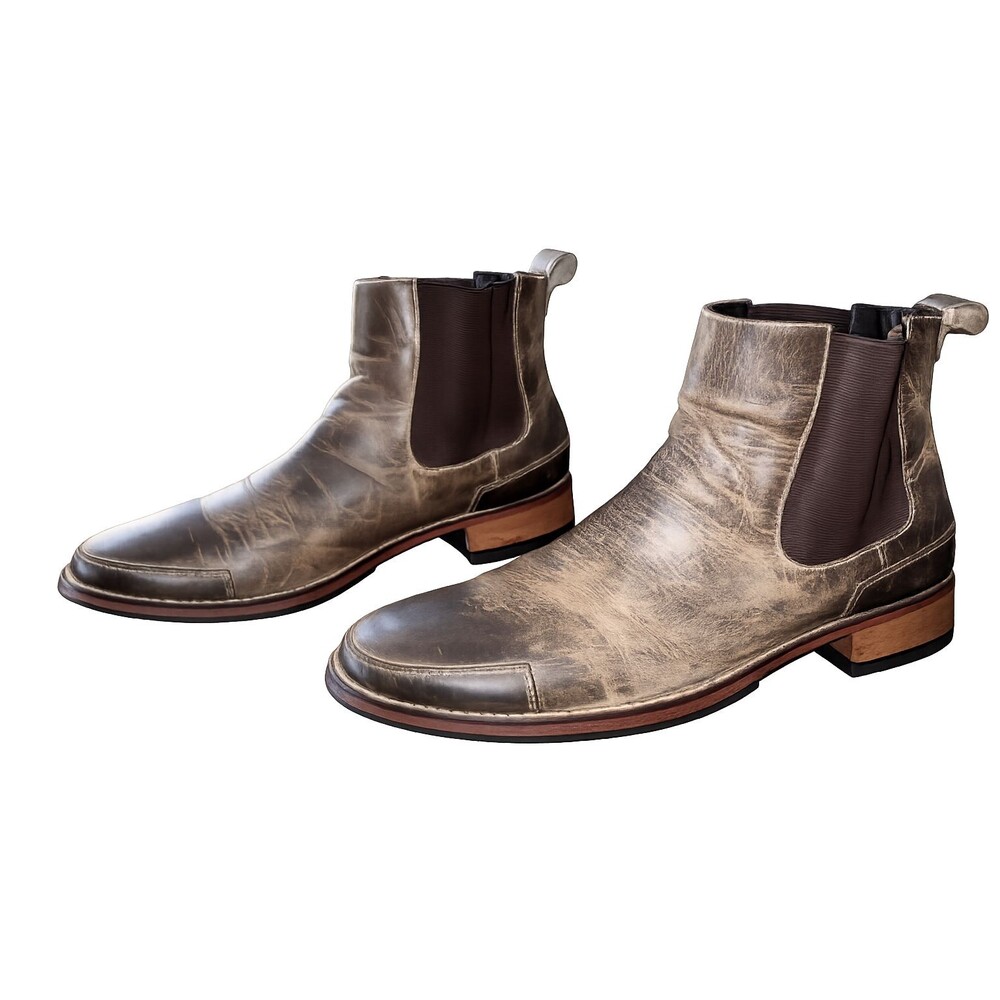Cole Haan Chelsea Boots Distressed Brown Leather Pull On Elastic Panel Mens 10.5 - Picture 2 of 14